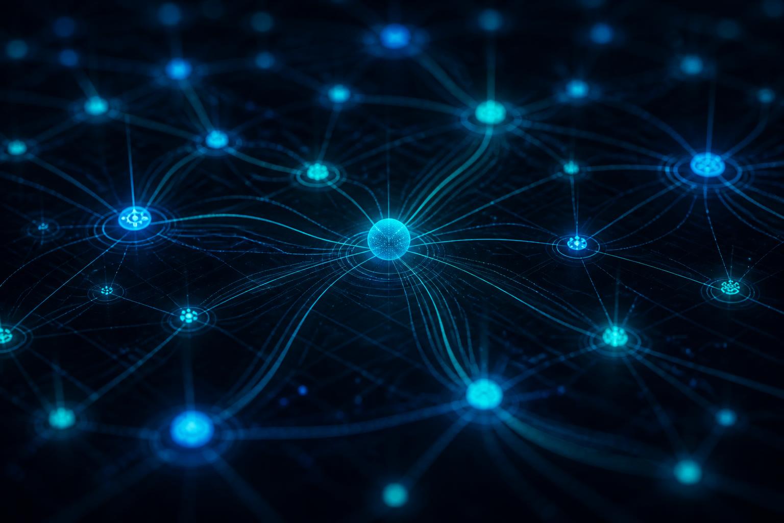 Illustration of an AI automation network with connected data nodes